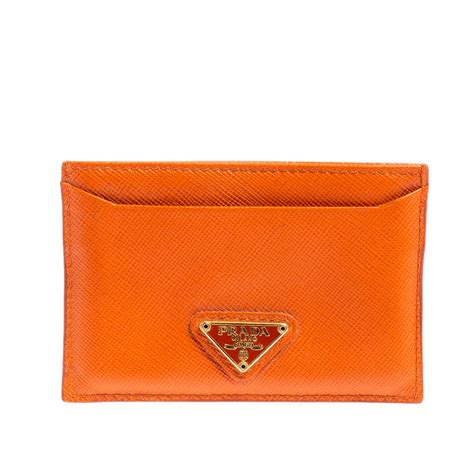 prada saffiano card holder orange